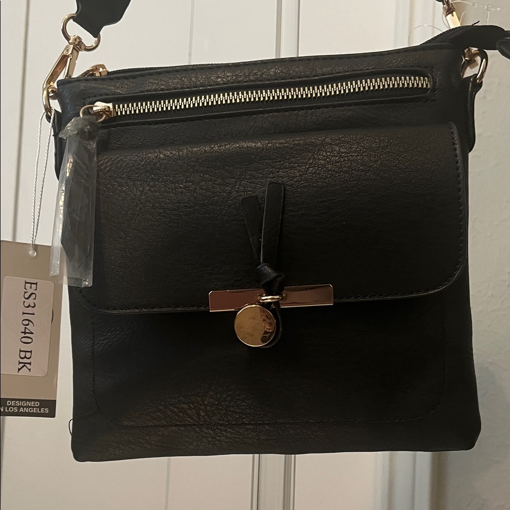 Donna & Becky Black Vegan Leather Esther Crossbody Purse NWT Adjustable Strap - Picture 2 of 12